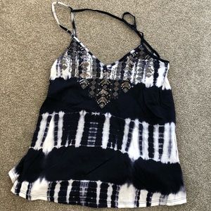 Express tie-dye navy tank top with rhinestones XS